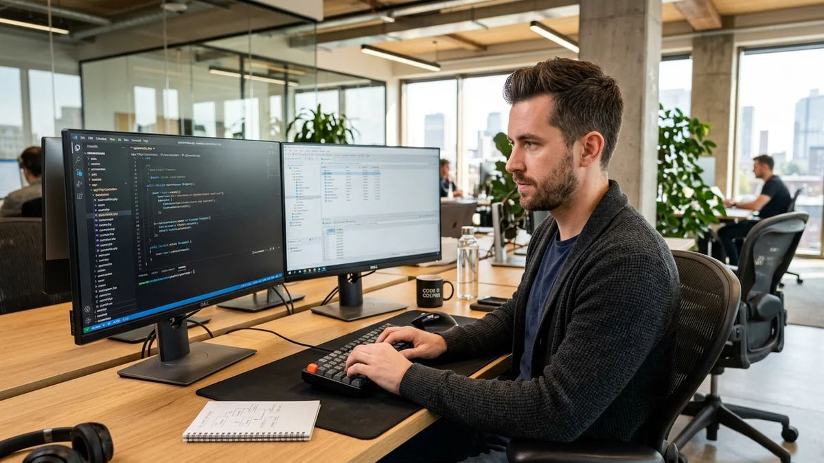 Desenvolvedor PHP sênior trabalhando em arquitetura de software e sistemas web em ambiente profissional
